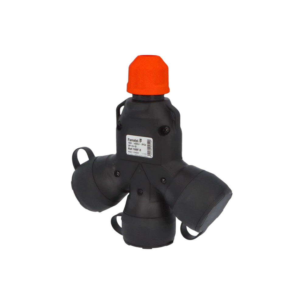 Triple Schuko rubber adapter, 5P power strip with cable gland IP54
