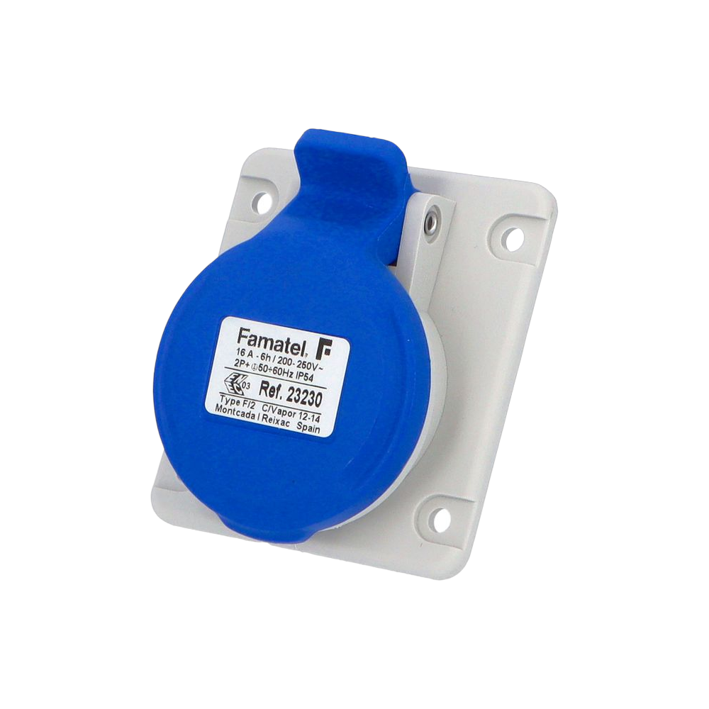 Angled panel socket 10° 2P+E 16A IP44/54 SpeedPRO