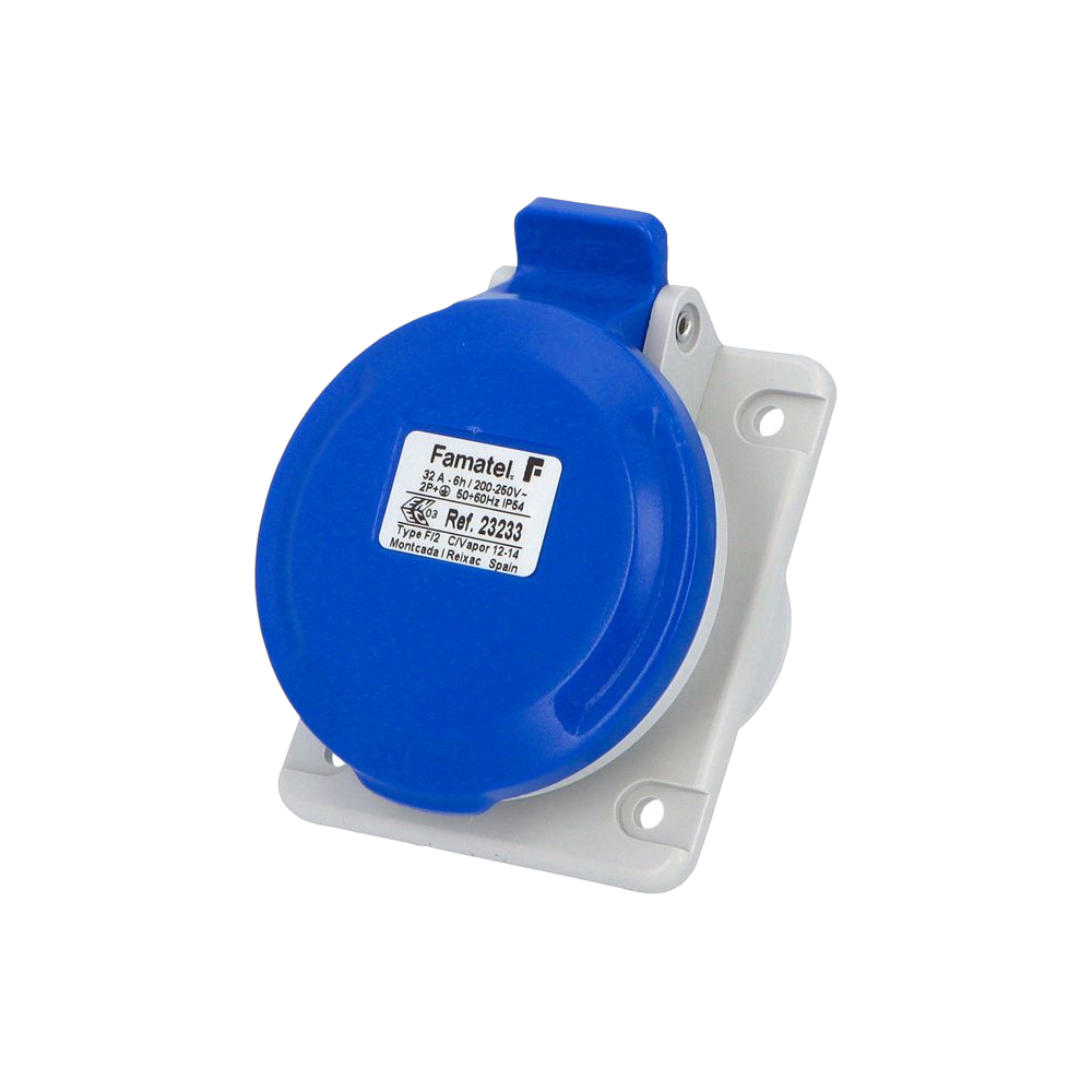 Angled panel socket 10° 2P+E 32A IP44/54 SpeedPRO