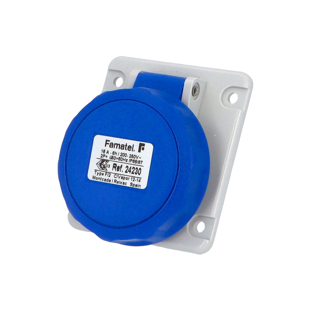 Angled panel socket 10° 2P+E 16A IP67 SpeedPRO